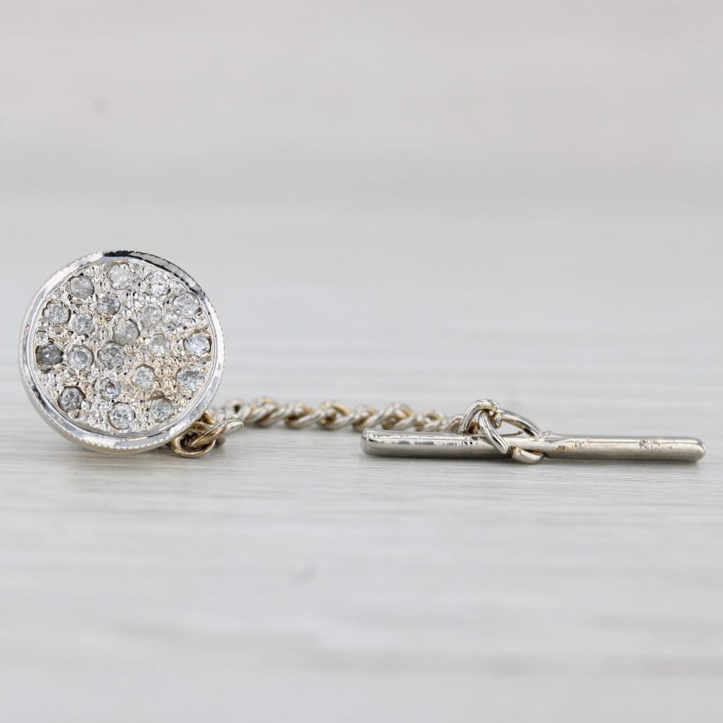 Light Gray 0.20ctw Pave Diamond Tie Tac Lapel Pin 14k White Gold