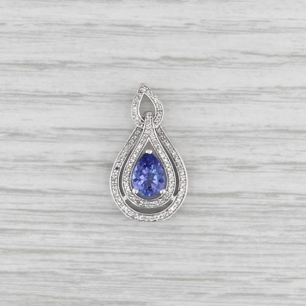 1.17ctw Tanzanite Diamond Halo Teardrop Pendant 14k White Gold