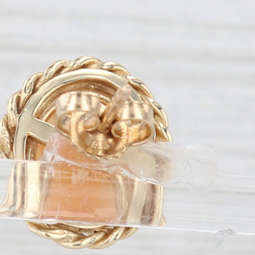 Light Gray Vintage Carved Shell Cameo Stud Earrings 14k Yellow Gold