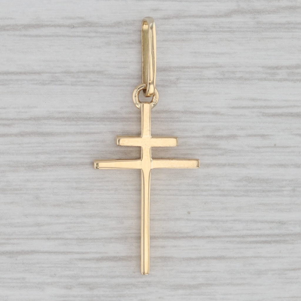Gray Cross of Lorraine Pendant 18k Yellow Gold Double Cross Anjou