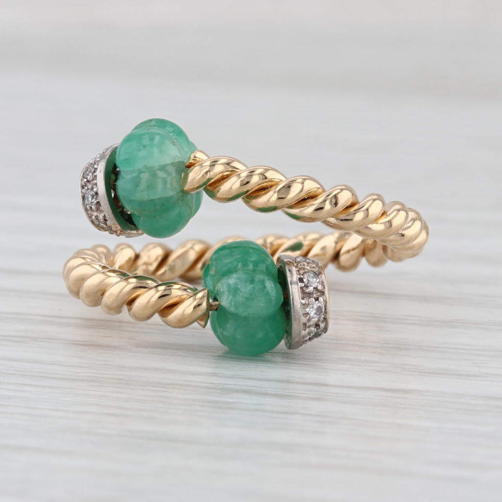 Emerald Bead Diamond Bypass Ring 14k Yellow Gold Size 7 Adjustable