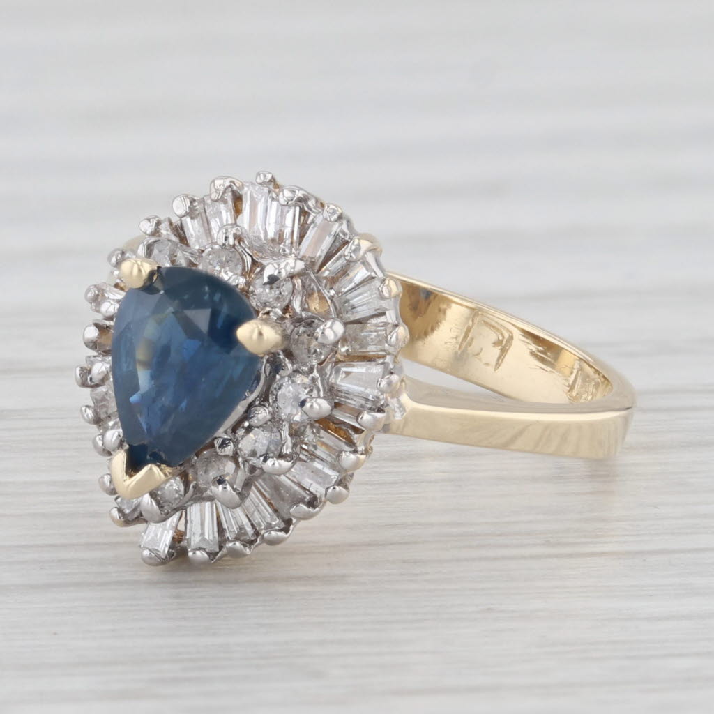 Light Gray 1.05ctw Blue Sapphire Diamond Halo Ring 14k White Yellow Gold Size 5.5