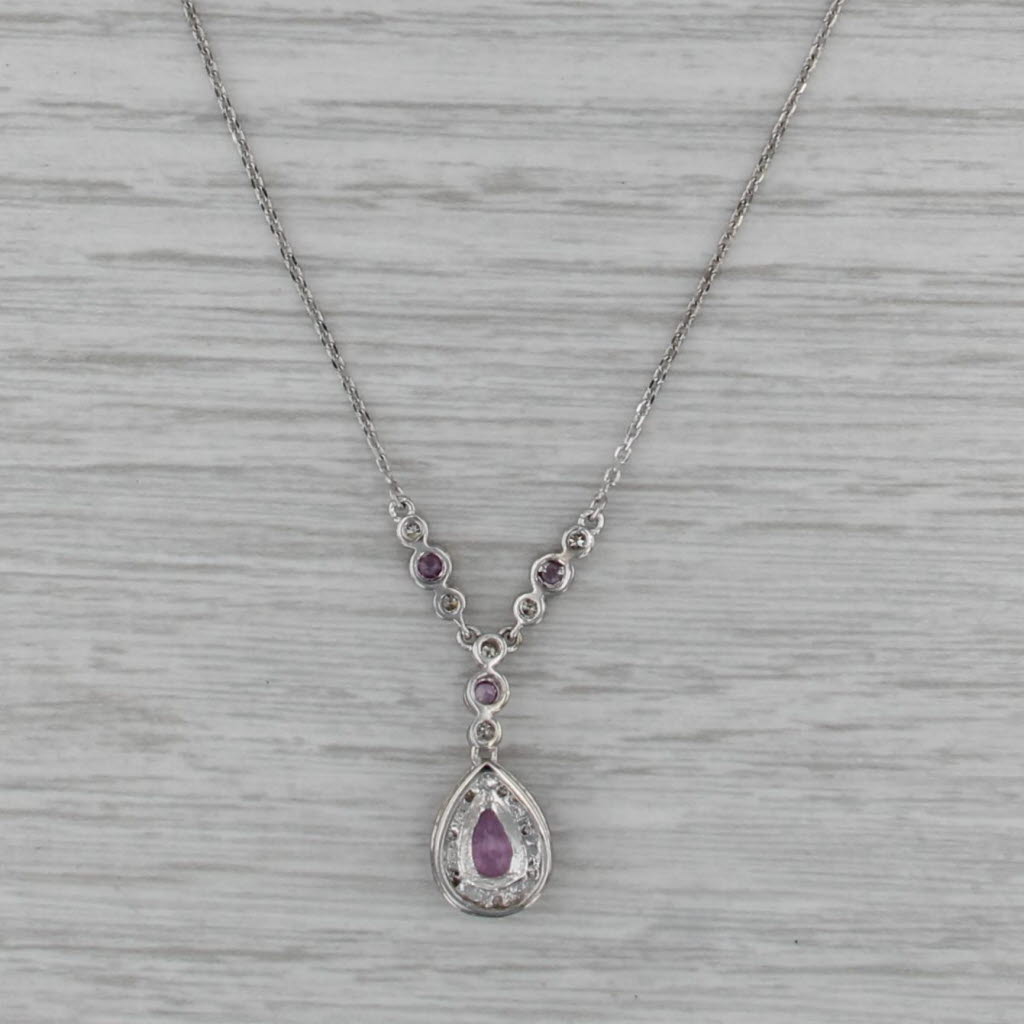 0.71ctw Pink Sapphire Diamond Teardrop Lariat Necklace 10k White Gold 17"