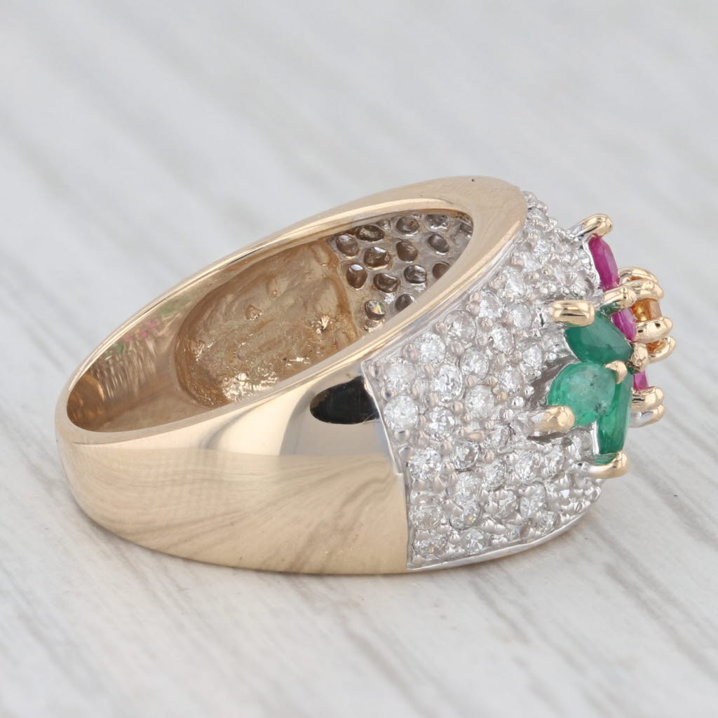 Light Gray 1.56ctw Gemstone Flower Ring 14k Gold Diamond Ruby Emerald Sapphire Size 6