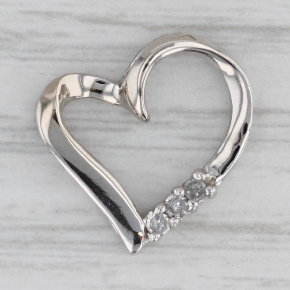 Gray Diamond Accented Open Heart Floating Pendant 10k White Gold