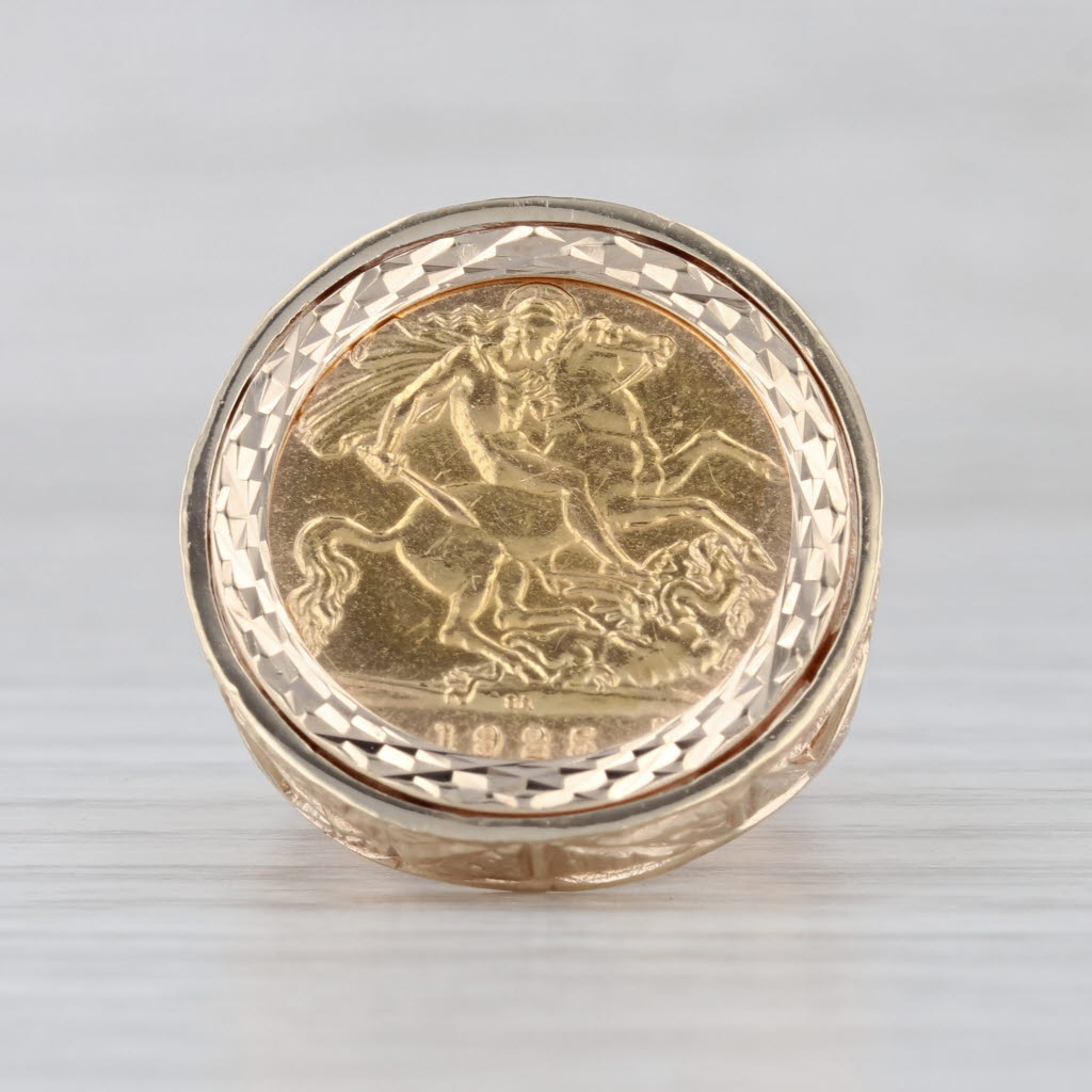 1/2 Sovereign Coin Signet Ring 9k 22k Gold 1925 Saint George Slaying Dragon