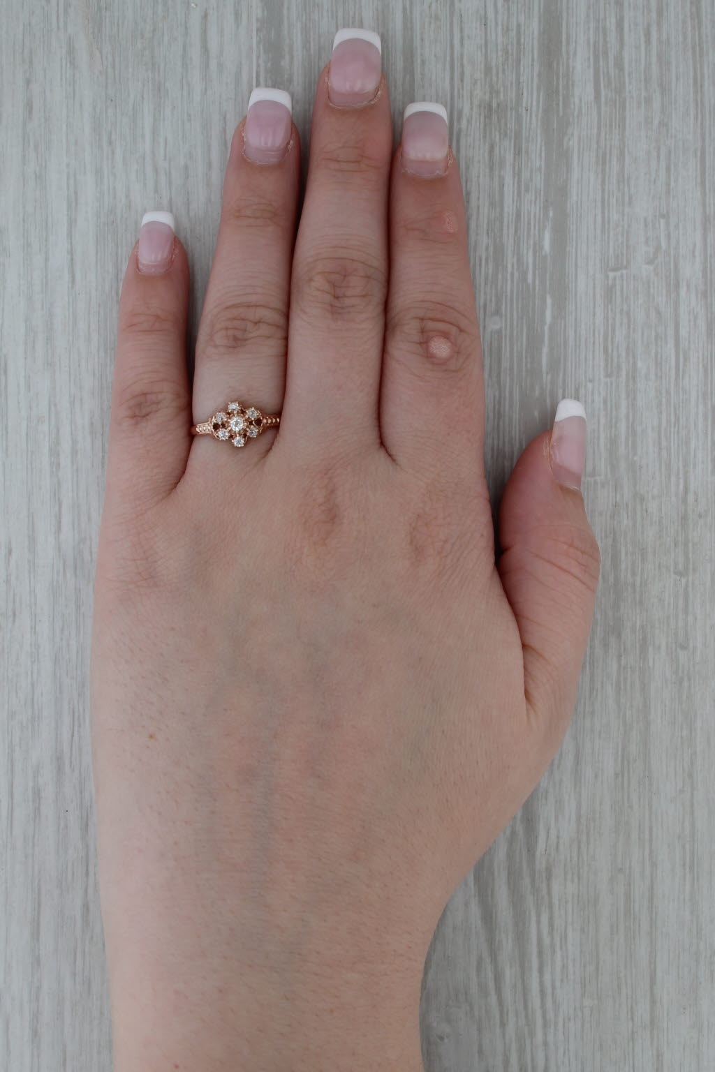 Antique Diamond Flower Ring 10k Rose Yellow Gold Size 7.25 Engagement Cluster