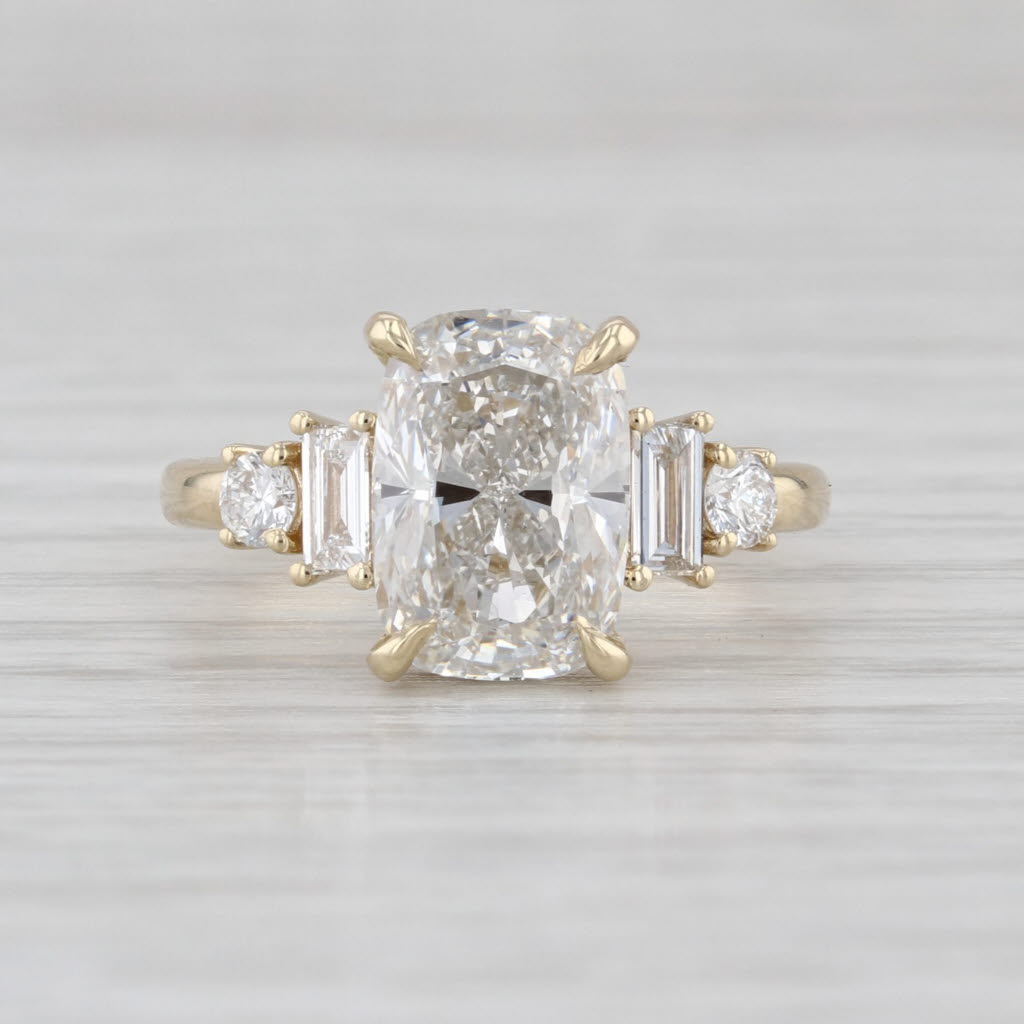 New IGI 3.317ctw VS1 Lab Grown Diamond Cushion Engagement Ring 14k Gold Size 5.5