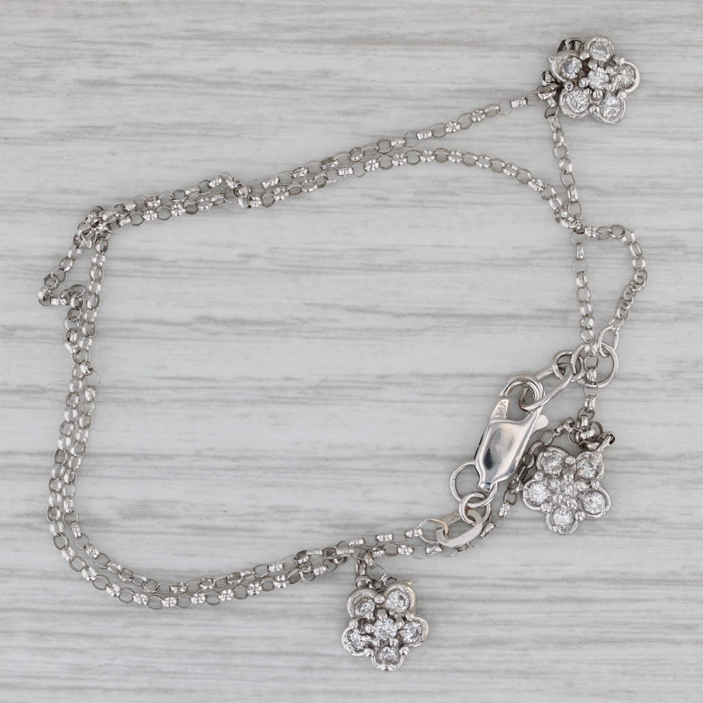 Gray 0.50ctw Diamond Flower Station Necklace 14k White Gold 16" Rolo Chain