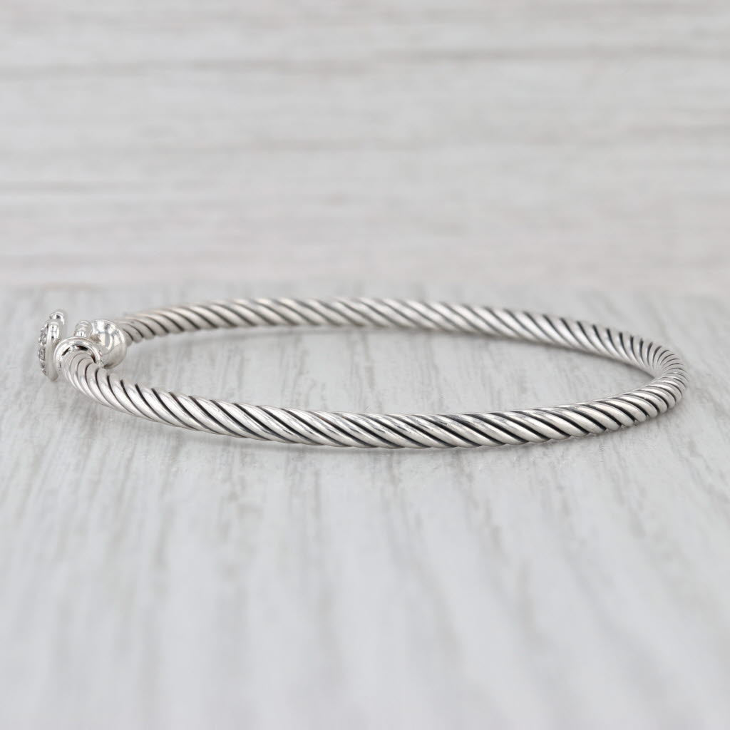 David Yurman Diamond Heart Classic Cable Bangle Bracelet Sterling Silver 6.25"