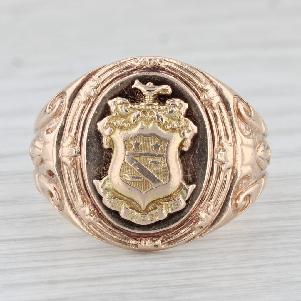 Light Gray Phi Kapp Psi Signet Ring Vintage 10k Yellow Gold Greek Fraternity Size 10.25