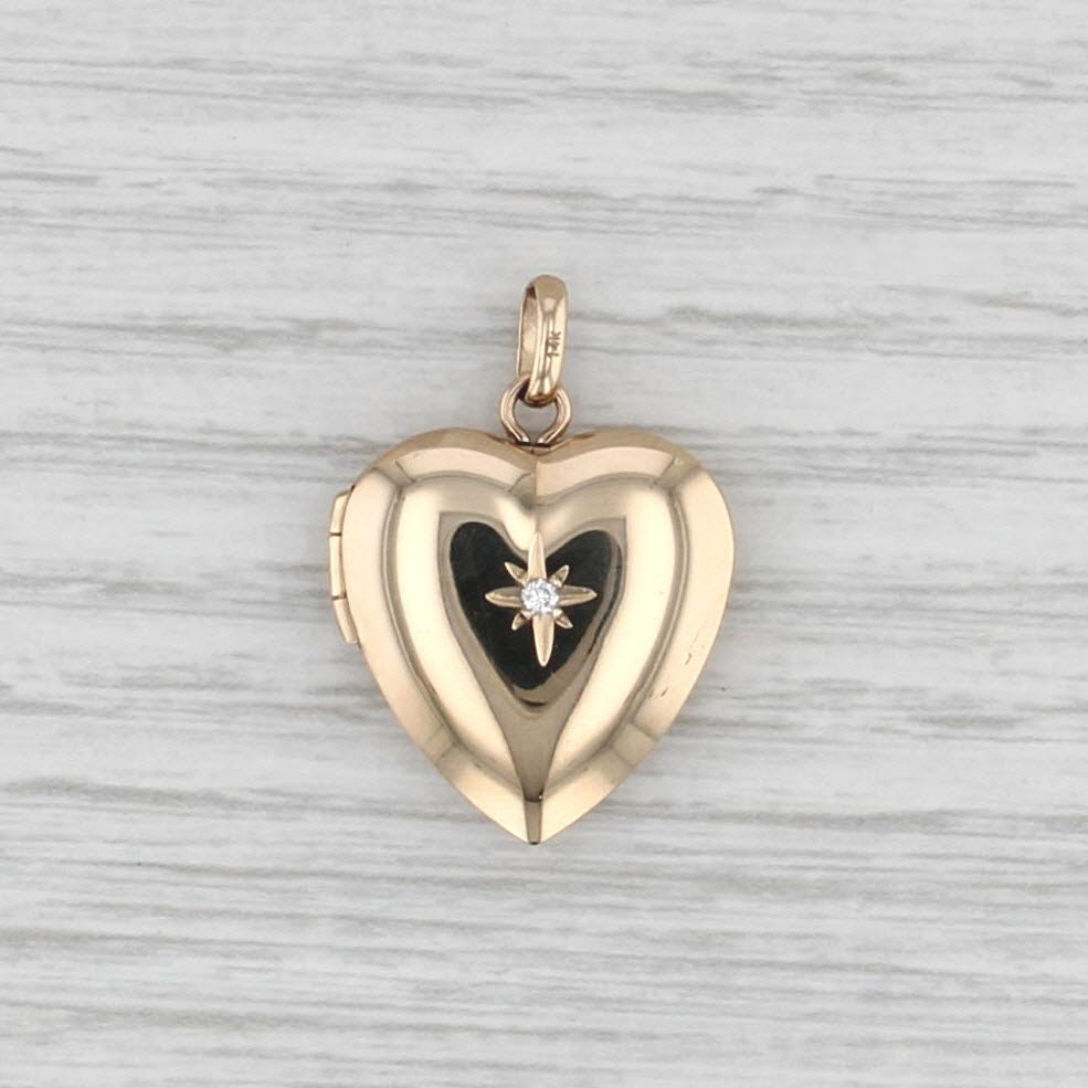 Vintage Diamond Accented Heart Locket Pendant 14k Yellow Gold