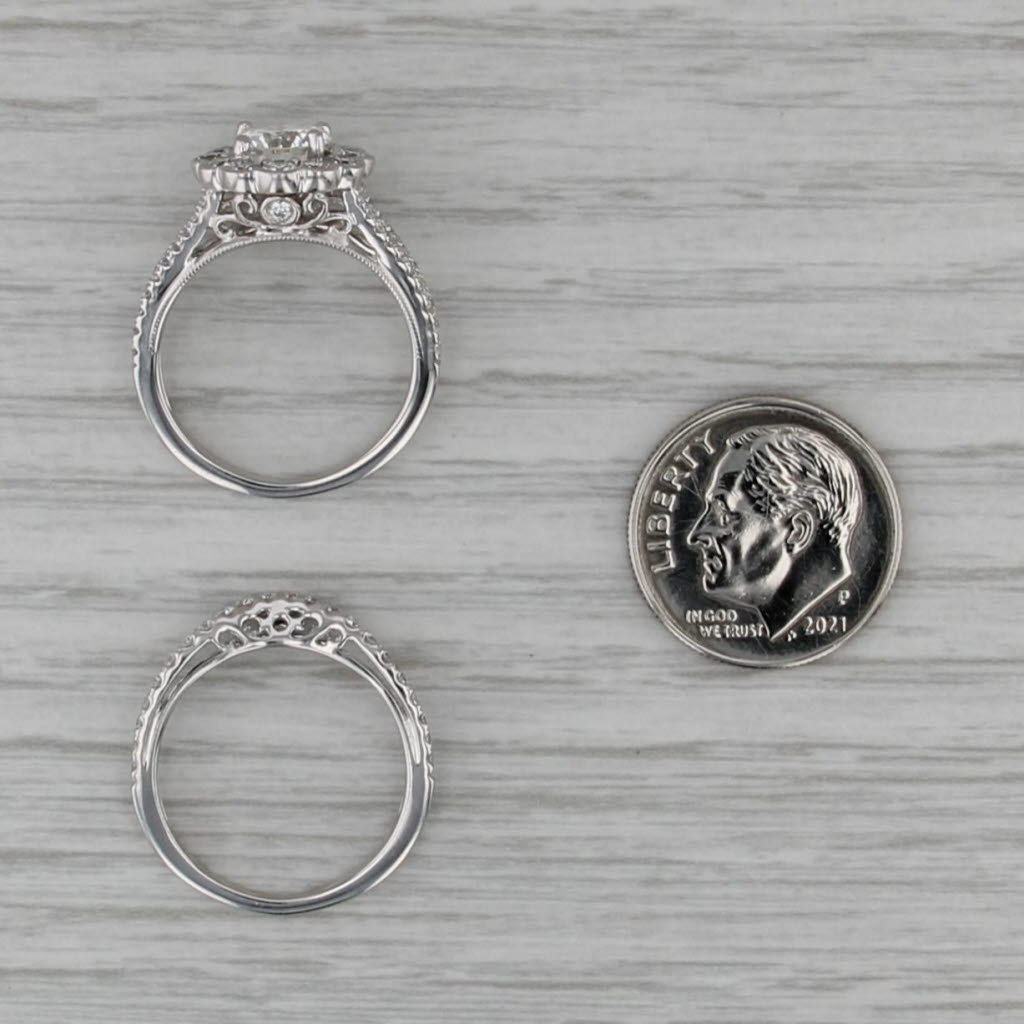 2.08ctw IGI Diamond Flower Halo Engagement Ring Wedding Band Bridal Set 14k Gold