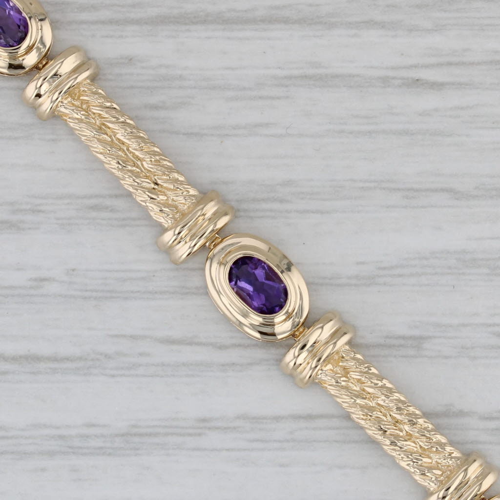 Gray 2.50ctw Amethyst Bar Link Bracelet 14k Yellow Gold 7.25" 7mm