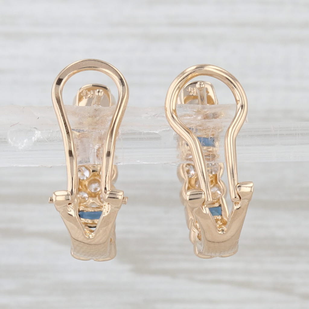 Light Gray 1.44ctw Blue Sapphire Diamond J-Hook Earrings 14k Yellow Gold Omega Backs