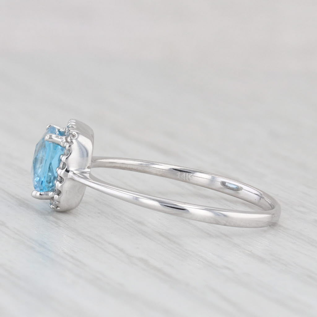 Light Gray 1.33ctw Blue Topaz Diamond Halo Ring 14k White Gold Size 7.25 Engagement