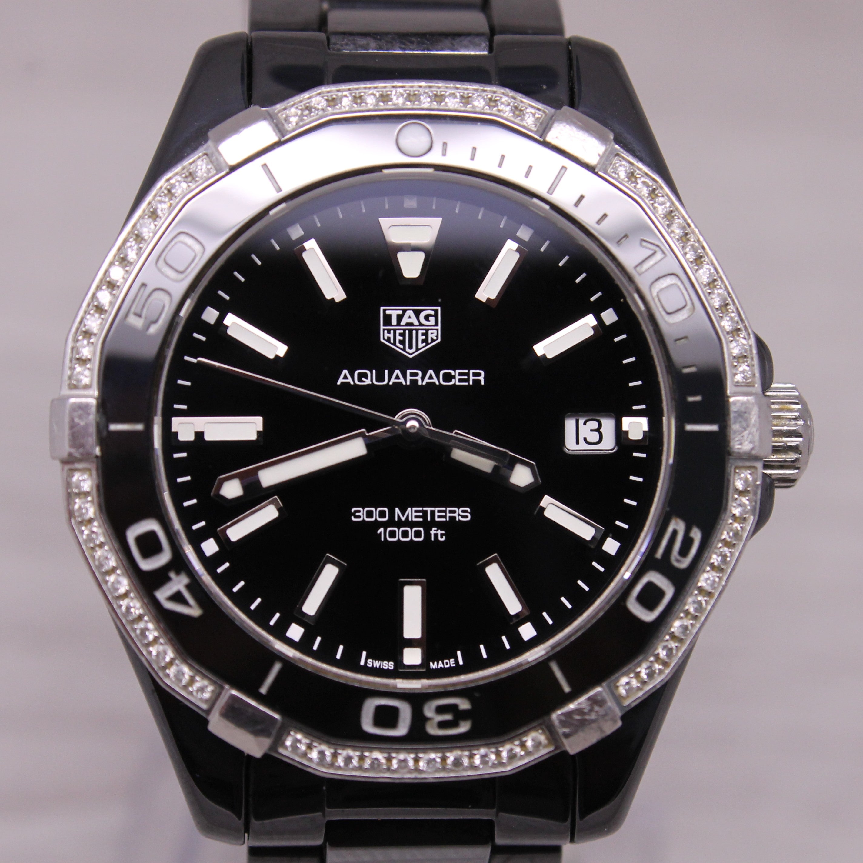 Tag Heuer Ladies Aquaracer Black Ceramic & Diamond 35mm Quartz Watch Box WAY1395