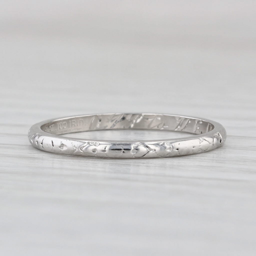 Antique Art Deco Wedding Band 900 Platinum Size 6.5 Stackable Ring Engraved