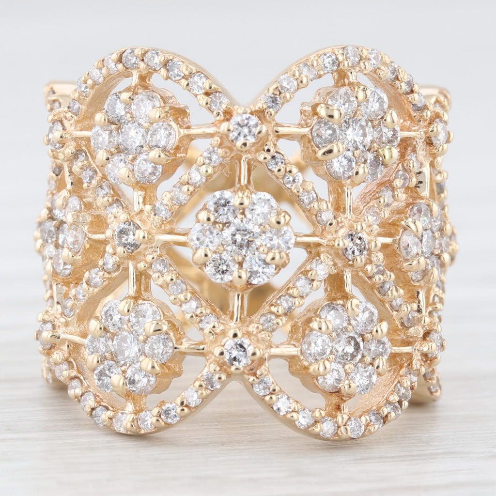 Light Gray 2.78ctw Diamond Clusters Openwork Ring 14k Yellow Gold Size 6.5 Cocktail