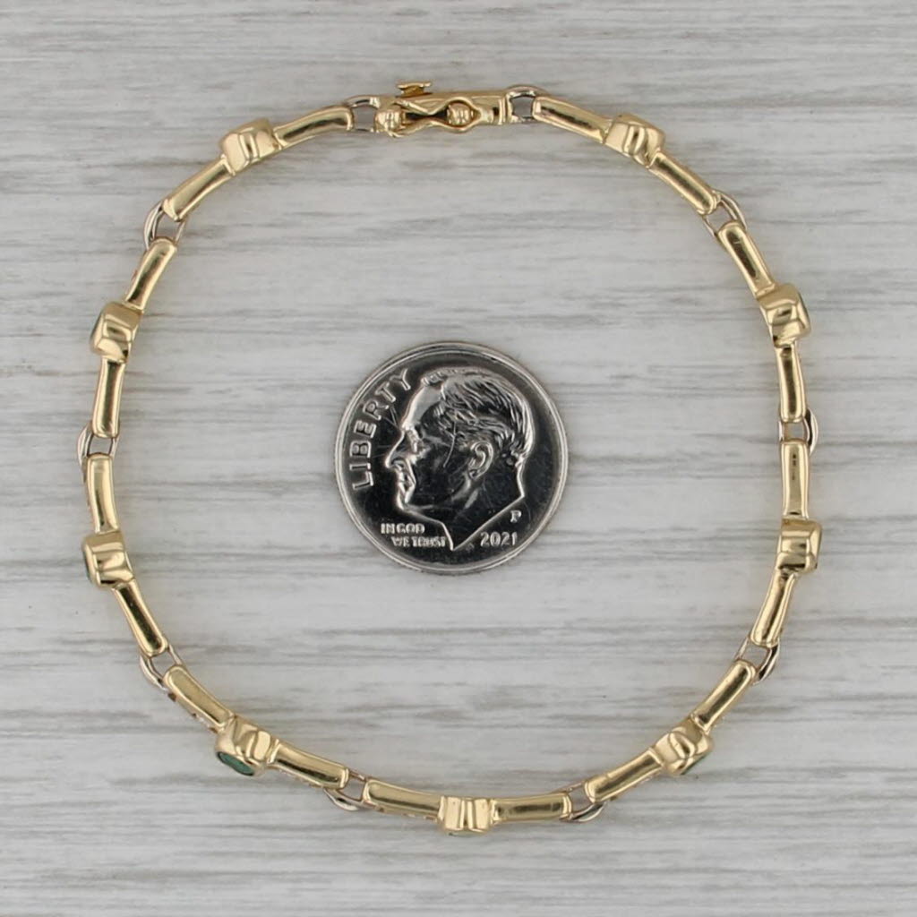 1.96ctw Emerald Diamond Bar Link Bracelet 18k Yellow Gold 6.5"