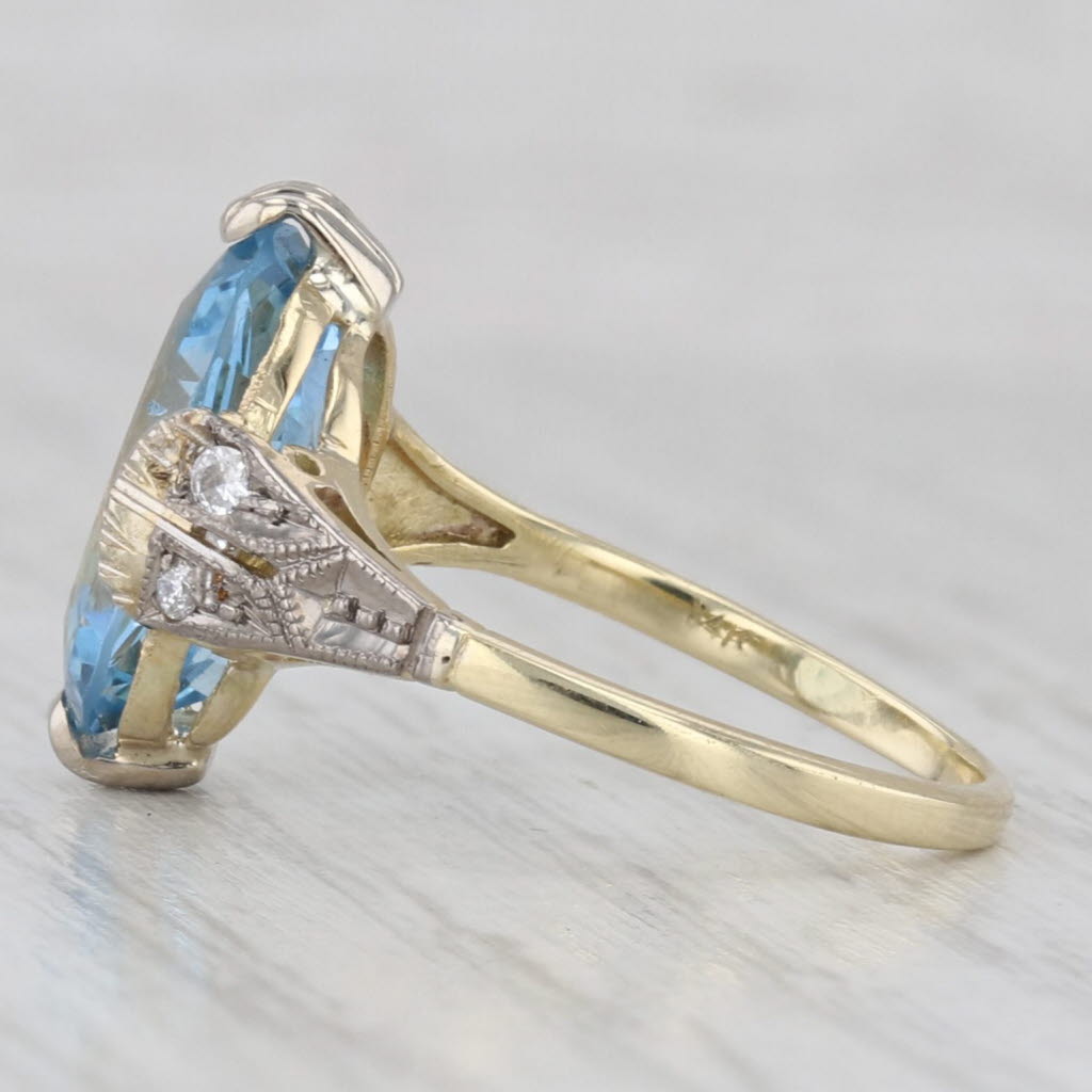 Light Gray Vintage 3.32ctw Oval Aquamarine Diamond Ring 14k White Gold Size 5.5 Oak Leaf