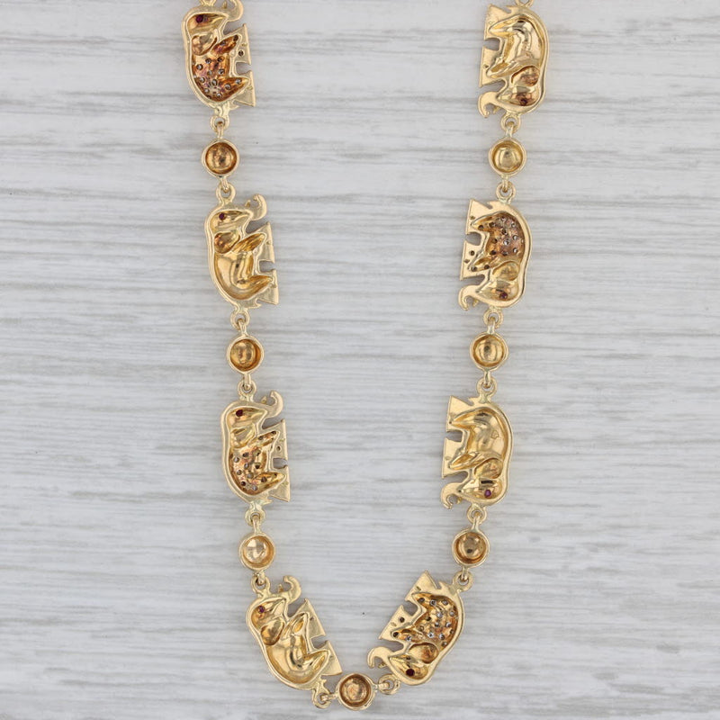 0.28ctw Diamond Ruby Elephant Necklace 14k 18k Yellow Gold 16"