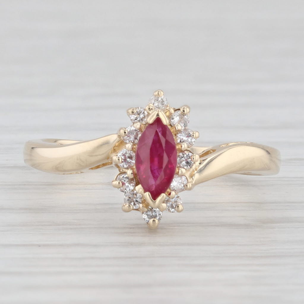 Light Gray 0.42ctw Marquise Ruby Diamond Halo Ring 14k Yellow Gold Bypass Size 6.5