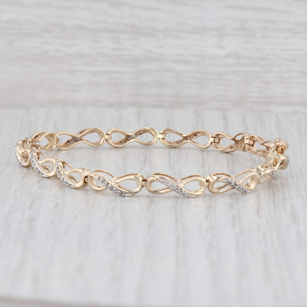 Light Gray 0.24ctw Infinity Figure-8 Link Bracelet 10k Yellow Gold 7" 4.7mm