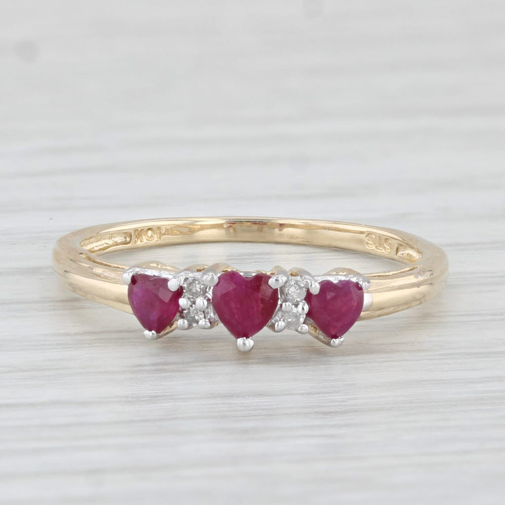 Light Gray 0.50ctw 3-Stone Heart Ruby Ring 10k Yellow Gold Size 7.25 Stackable