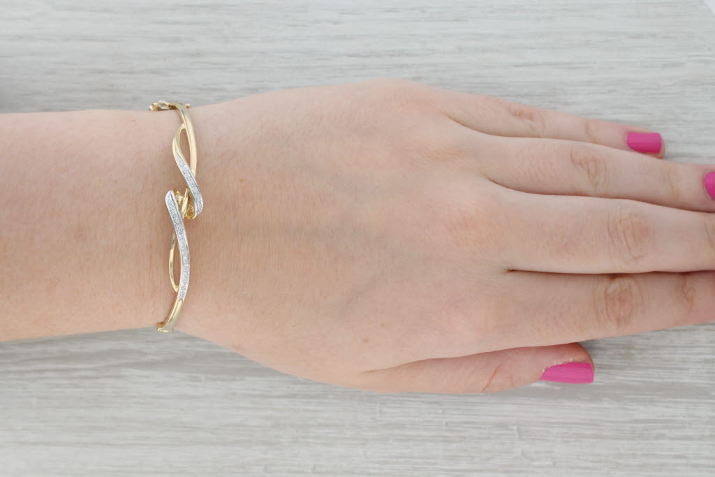 Gray Diamond Woven Bangle Bracelet 10k Yellow Gold 7"