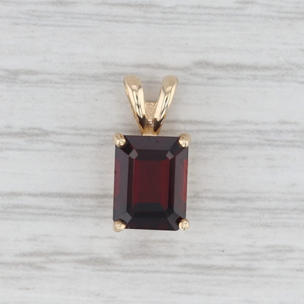 2.75ct Garnet Emerald Cut Solitaire Pendant 10k Yellow Gold