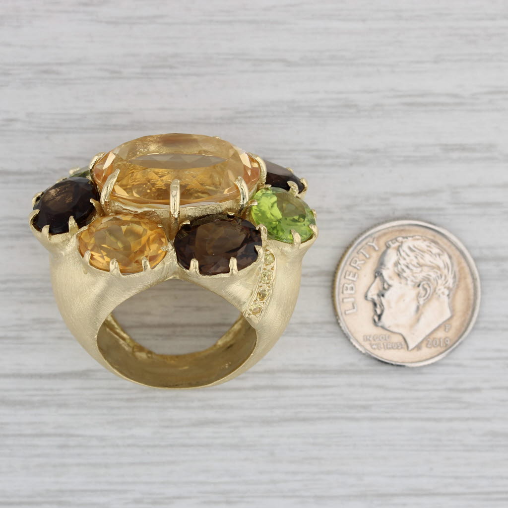 Gray 32.32ctw Large Gemstone Cocktail Cluster Ring 18k Gold Citrine Quartz Peridot