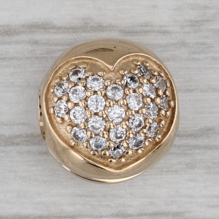 Gray Pandora Pave Heart Clip Bead Charm 14k Gold Cubic Zirconia 750832CZ