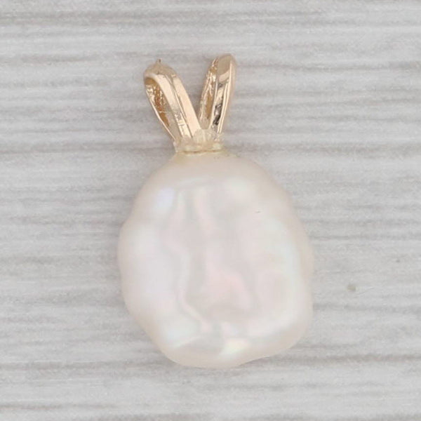 Cultured Baroque Pearl Pendant 14k Yellow Gold Oval Solitaire
