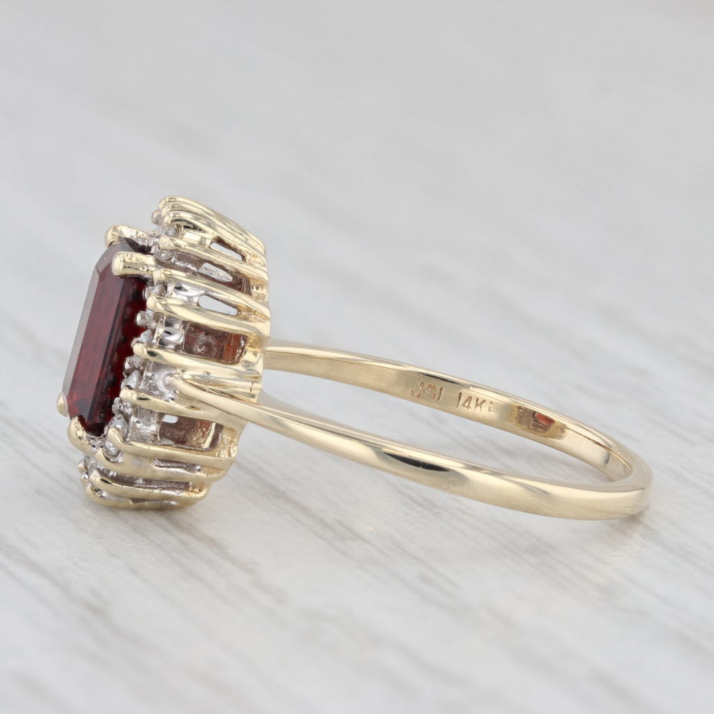 Light Gray 2.20ctw Emerald Cut Garnet Diamond Halo Ring 14k Yellow Gold Size 6.5 Engagement