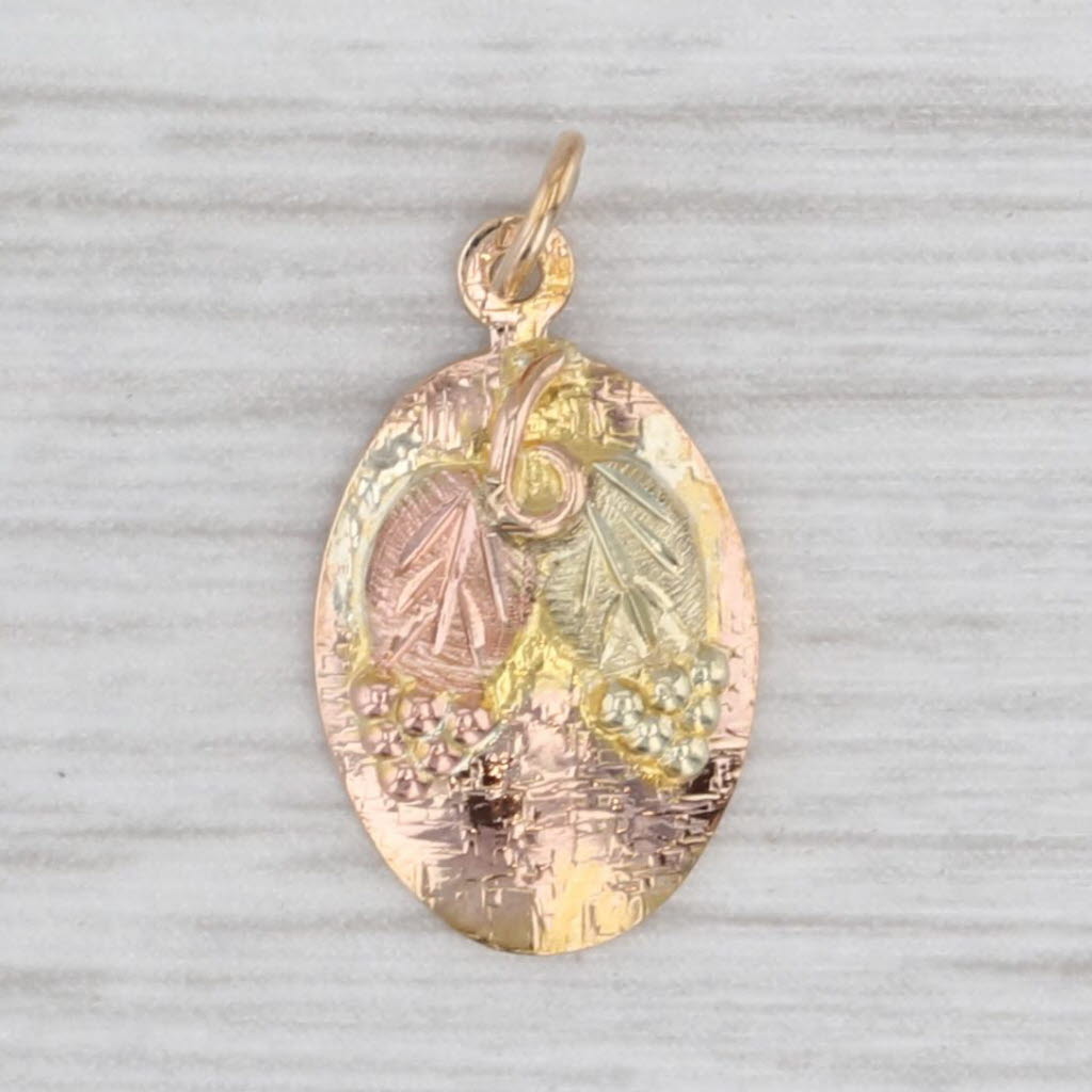 Black Hills Gold Grape Bunch Leaf Charm 10k 12k Yellow Rose Green Gold Pendant