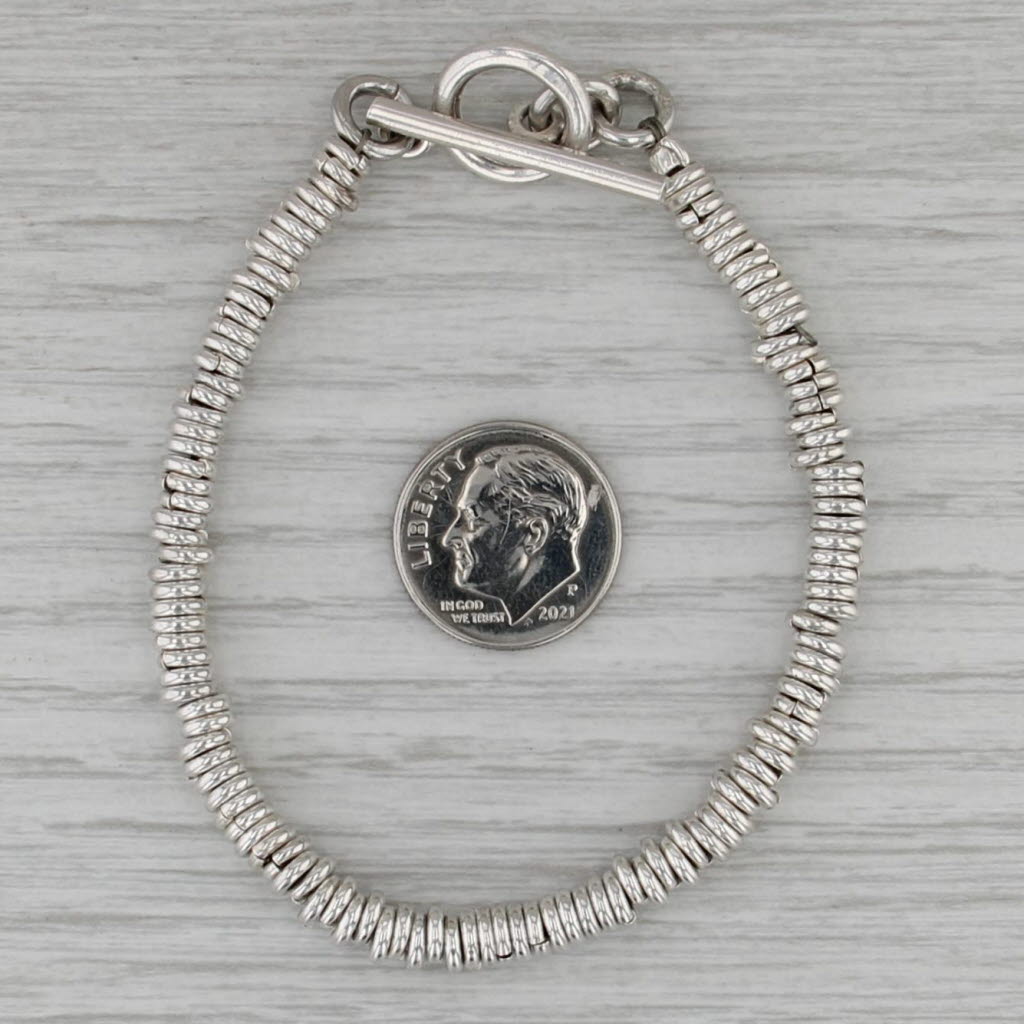 Layered Ring Circle Bead Bracelet Sterling Silver 6.5" 4.7mm Toggle Clasp