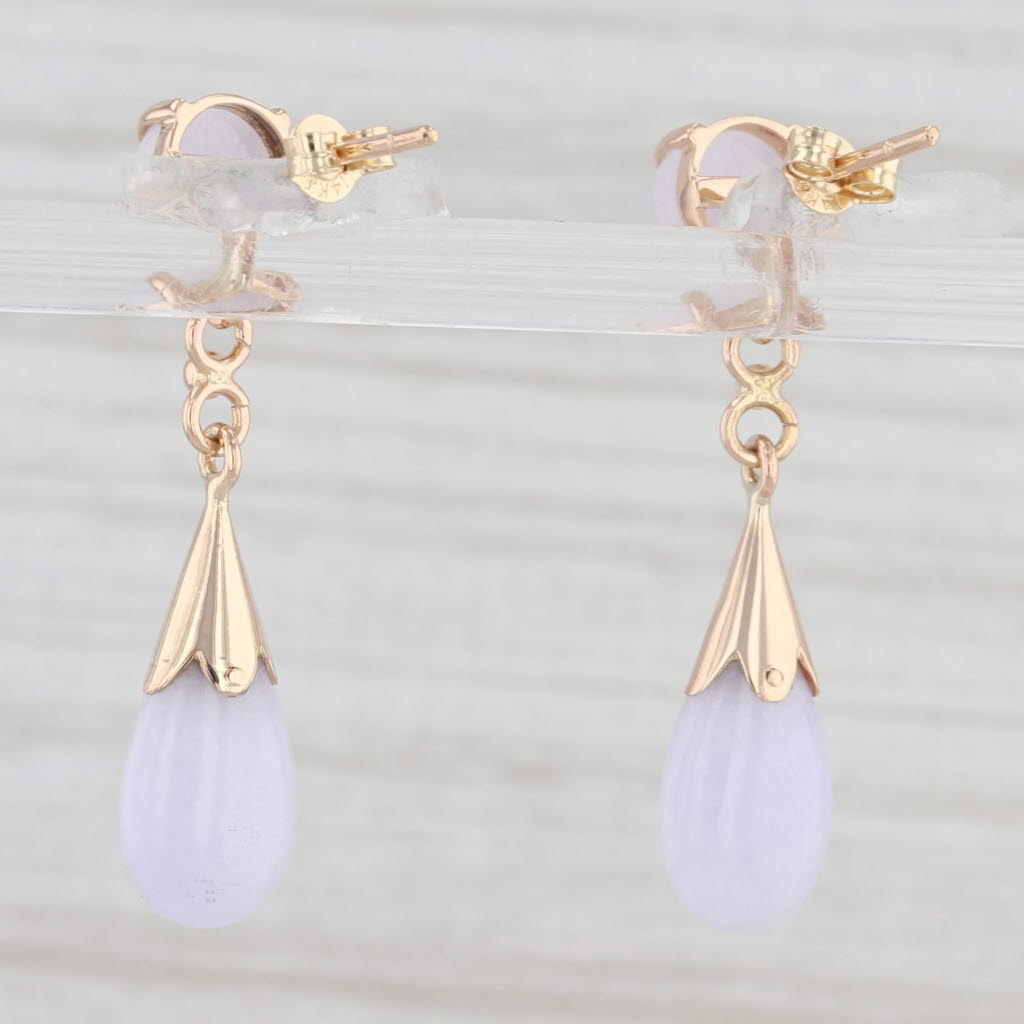 Light Gray Lavender Jadeite Jade Dangle Earrings 14k Rose Gold Drops