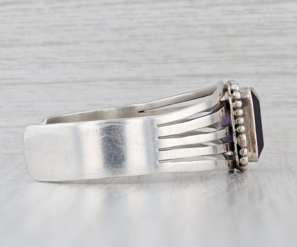 Vintage Navajo Native American Amethyst Cuff Bracelet Sterling Silver Russel Sam