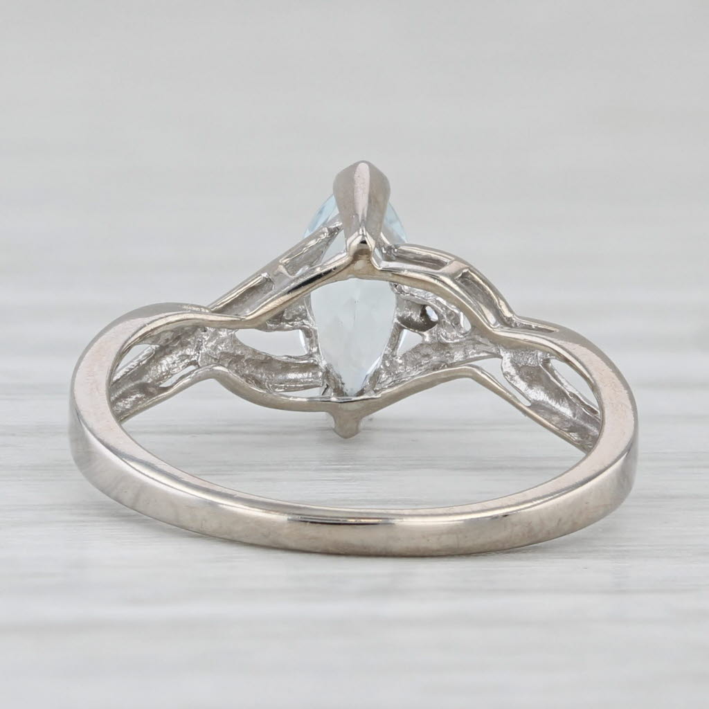 Light Gray 0.53ct Marquise Aquamarine Solitaire Ring 10k White Gold Size 5 Diamond Accents