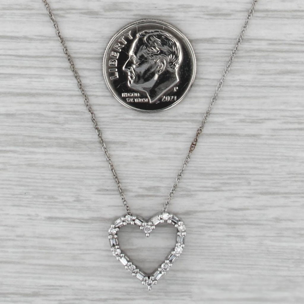 0.23ctw Diamond Open Heart Pendant Necklace 14k White Gold 18.25" Rope Chain