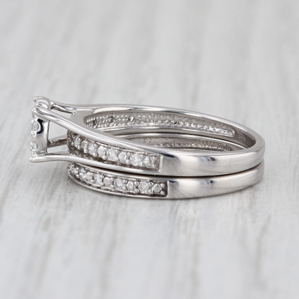 0.35ctw Diamond Halo Engagement Ring Wedding Band Bridal Set Sz 7 10k White Gold