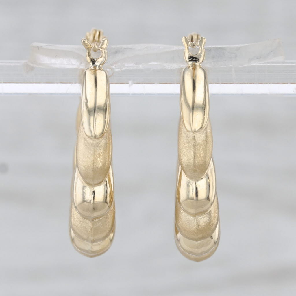 Beveled Croissant Hoop Round Earrings 14k Yellow Gold Hoops Snap Top Post