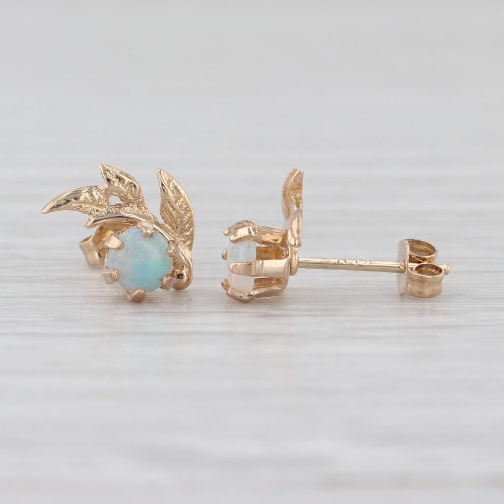 Opal Cabochon Flower Stud Earrings 14k Yellow Gold Small Studs