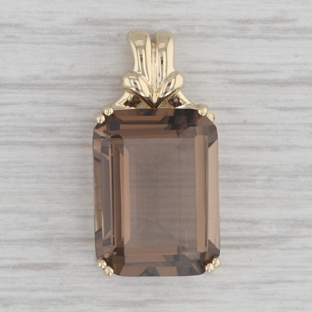 Gray 11.40ct Smoky Quartz Pendant 10k Yellow Gold Emerald Cut Solitaire