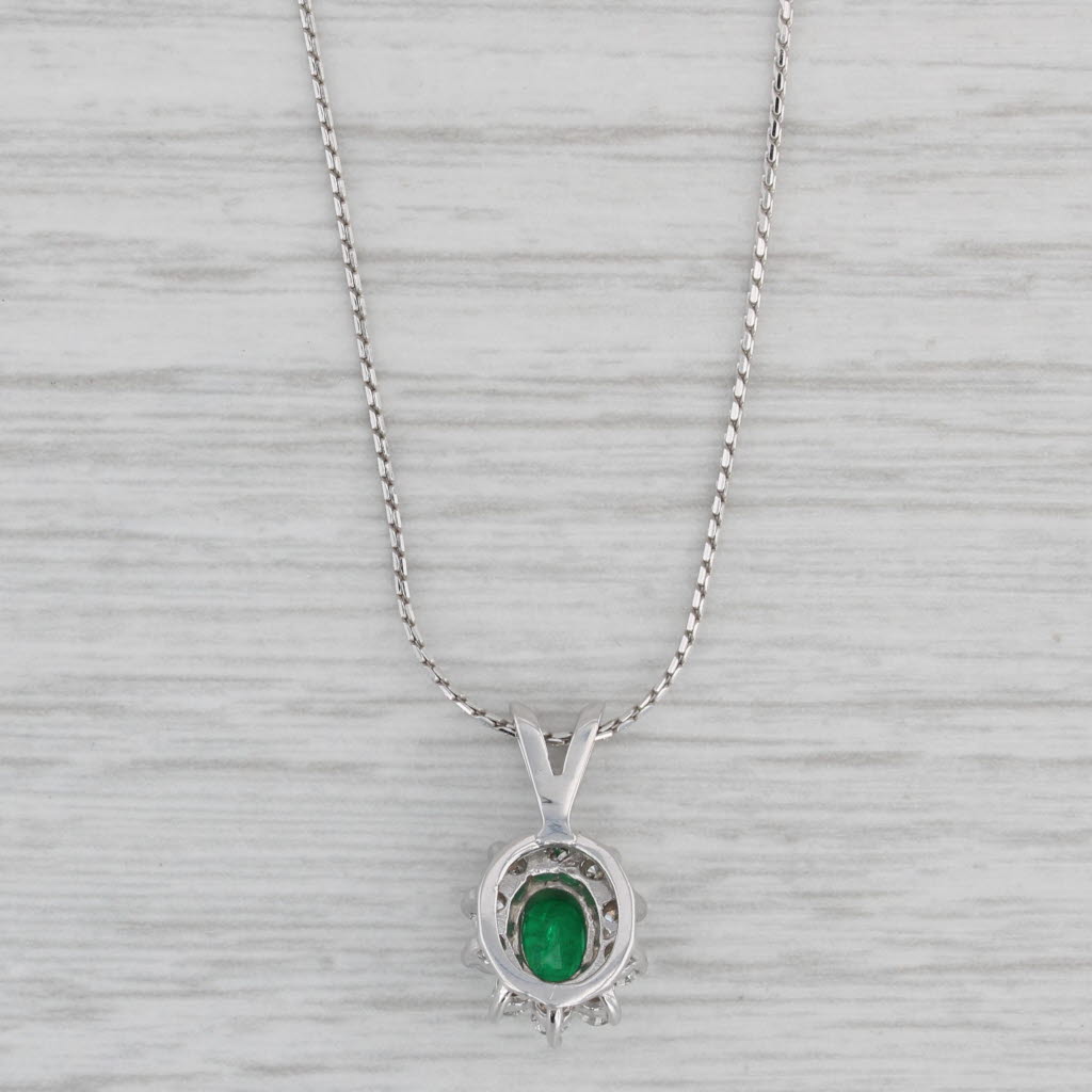 Gray 0.70ctw Emerald Diamond Pedant Necklace 14k White Gold 17.75" Serpentine Chain