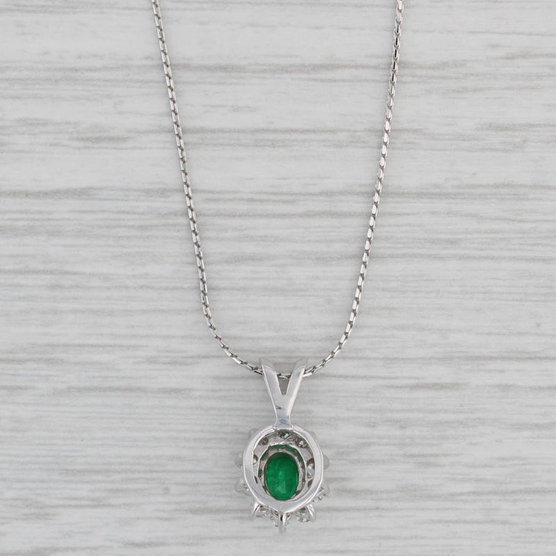 0.70ctw Emerald Diamond Pedant Necklace 14k White Gold 17.75" Serpentine Chain