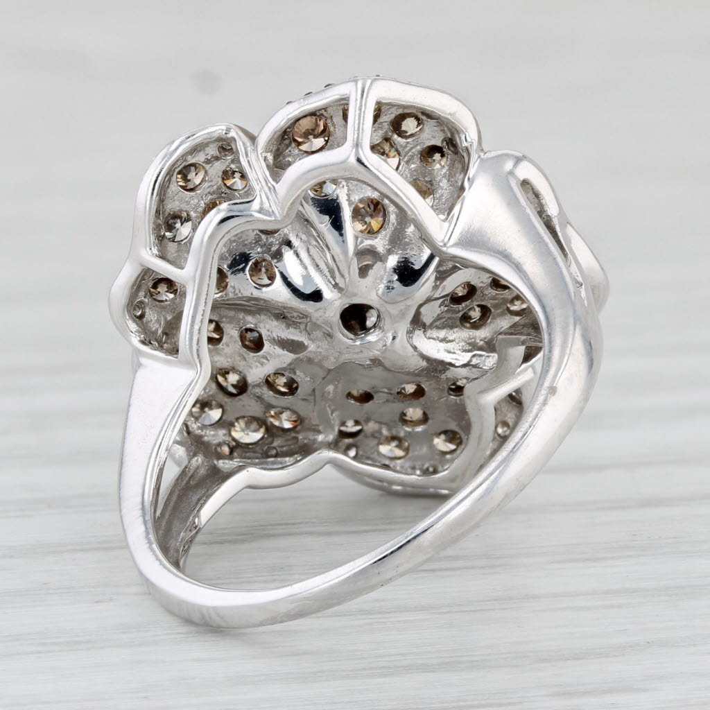 Light Gray 1.33ctw Champagne White Diamond Flower Ring 14k White Gold Size 7.25 Cocktail