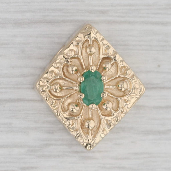 Gray Richard Klein 0.18ct Emerald Slide Bracelet Charm 14k Yellow Gold Vintage Ornate