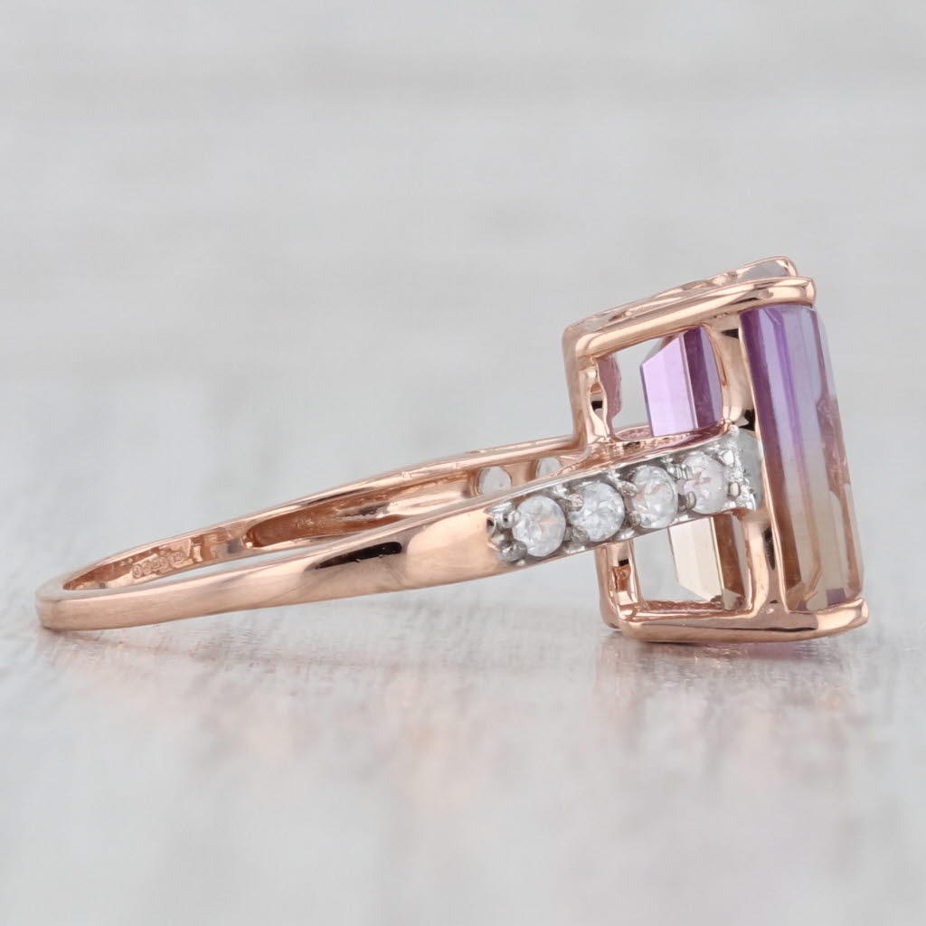 4.66ctw Purple Yellow Ametrine Zircon Cathedral Band Ring 10k Rose Gold Size 6
